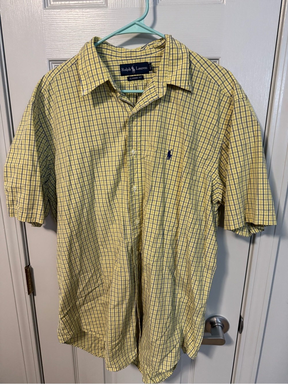 Ralph Lauren Yellow and Blue Plaid Short-Sleeve Button-Down Shirt